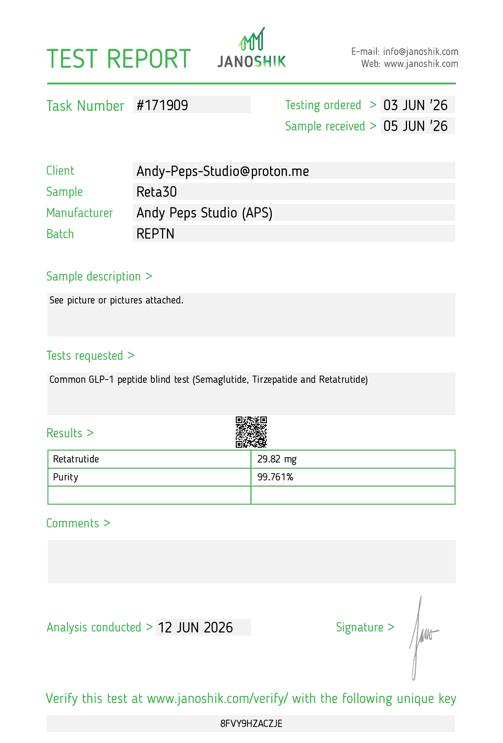Retatrutide test report