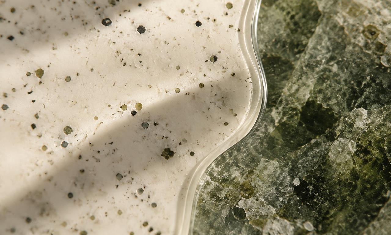 Two distinct laboratory glass forms arranged together on a cream surface